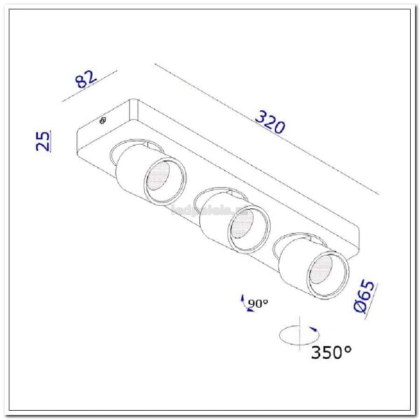 spot laguna zwart 3-lichts IP20 LED 3x6W 2700K 1620lm dimbaar - Afbeelding 5