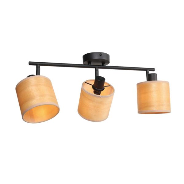Plafondspot Bambus 3667ZW Zwart 3 lichts met houten kapjes - Afbeelding 2
