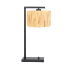 Zwarte tafellamp Stang 3716ZW met naturel gras kap