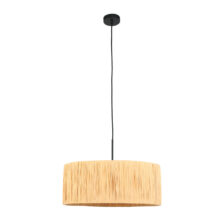 Zwarte hanglamp Sparkled Light 3754ZW met naturel gras kap