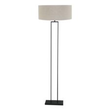 Zwarte staande lamp Stang 3852ZW met E27 fitting en grijs linnen kap