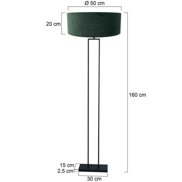 Zwarte staande lamp Stang 3853ZW met E27 fitting en groen velours kap - Afbeelding 6