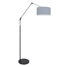 Zwarte vloerlamp / booglamp Prestige Chic 3938ZW met blauw grof linnen kap
