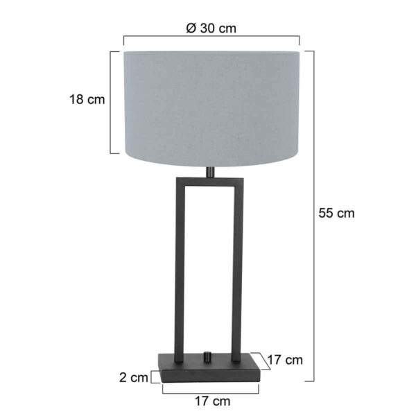 Zwarte tafellamp Stang 3946ZW met draai schakelaar en blauw linnen kap - Afbeelding 6