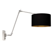 Staalkleurige wandlamp Prestige Chic 3985ST met zwart linnen kap