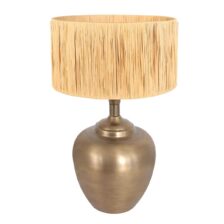 Bronskleurige vaas tafellamp Brass 3987BR inclusief naturel gras lampenkap