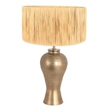 Bronskleurige vaas tafellamp Brass 3988BR inclusief naturel gras kap