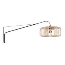 Zwarte wandlamp Elegant Classy 4153ZW met naturel bamboe kap