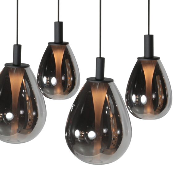 5-lichts Hanglamp 4197ZW – Zwart met Smoke Glas - Afbeelding 12