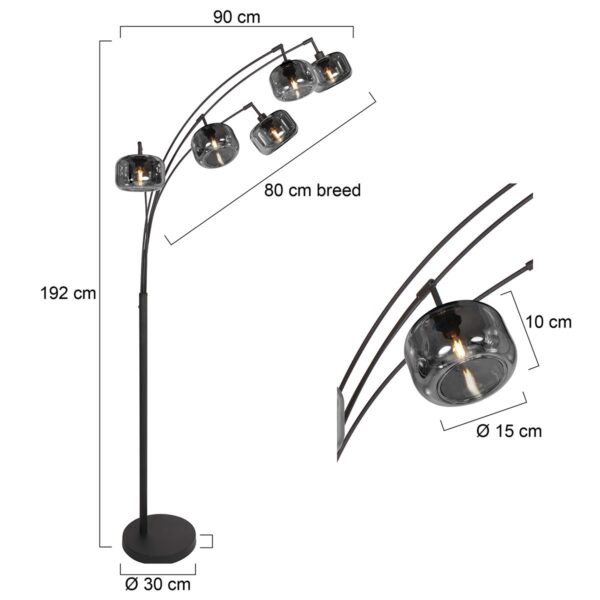 Zwarte 5-Lichts Vloerlamp Tenebris 4214ZW – Luxe en Sfeervolle Verlichting - Afbeelding 7