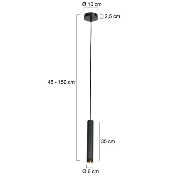 Hanglamp DownLume 4215ZW – Slanke zwarte blikvanger met gouden detail - Afbeelding 6