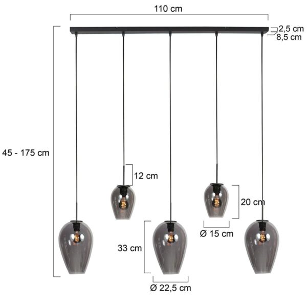 HaloSwap 4280ZW – Zwarte langwerpige hanglamp met smoke glas in twee formaten - Afbeelding 6
