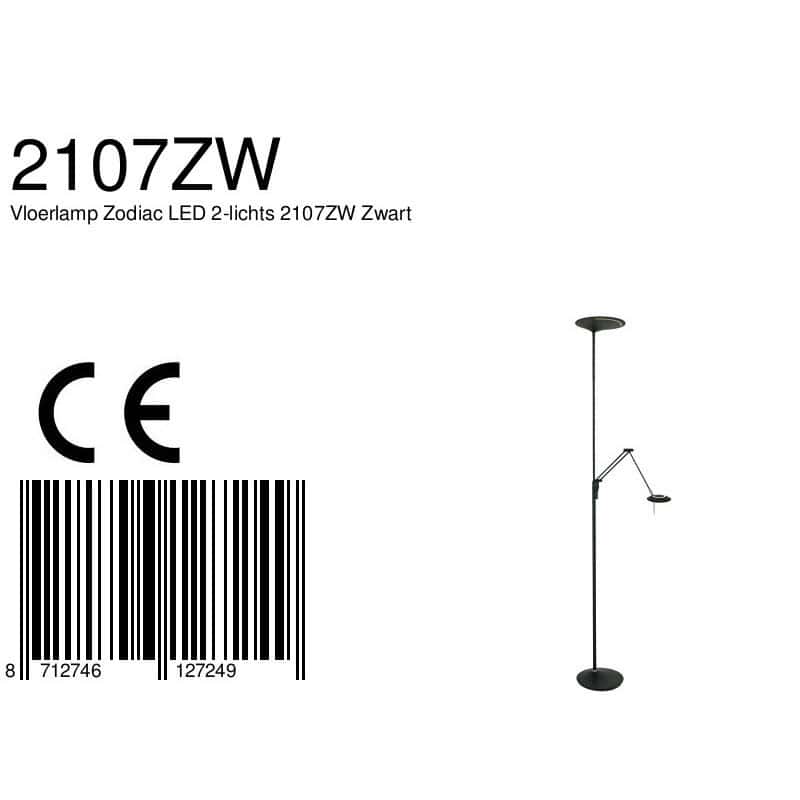 Vloerlamp Zodiac 2107ZW Zwart Knikarm Dimbaar - Afbeelding 9