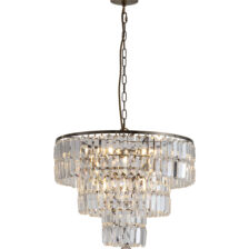 Empire 5Lt Pendant - Antique Brass Metal & Clear Crystal
