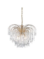 Waterfall 5Lt Pendant - Gold Metal & Crystal