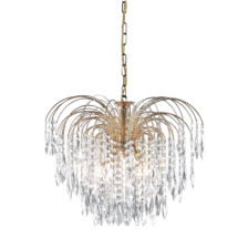 Waterfall 5Lt Pendant - Gold Metal & Crystal