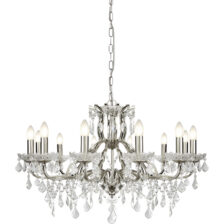 Paris 12Lt Chandelier -  Satin Silver & Clear Crystal Drops