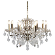Paris  8Lt Chandelier - Antique Brass Metal & Clear Crystal